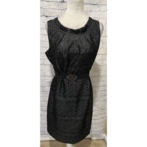 EVAN PICONE black/white shimmer pleated front belted sleeveless dress, size 16